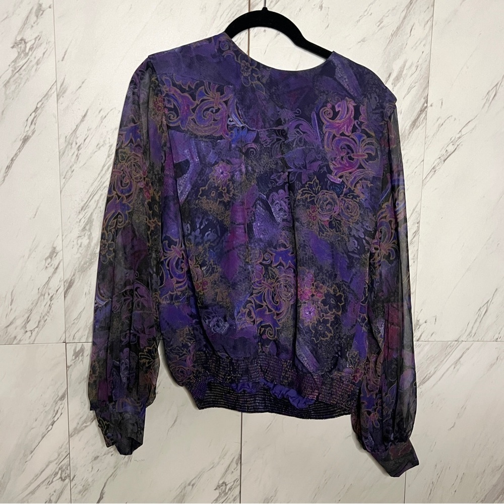 Vintage Petites by Willi Sheer Paisley Floral Blouse SZ XL - Picture 2 of 7